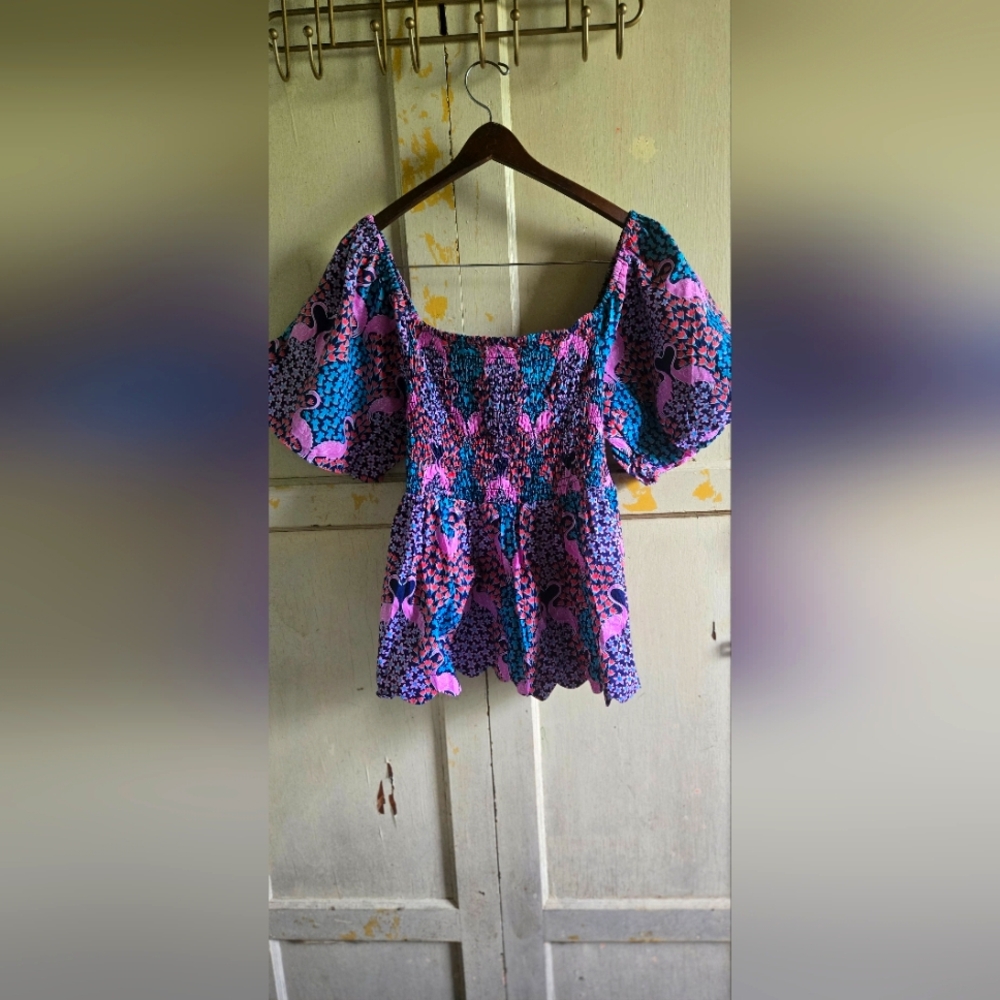 Simply Southern Purple and Blue Puff Sleeve Blouse